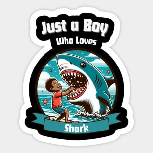 Just a Boy Who Loves shark - Retro Sticker